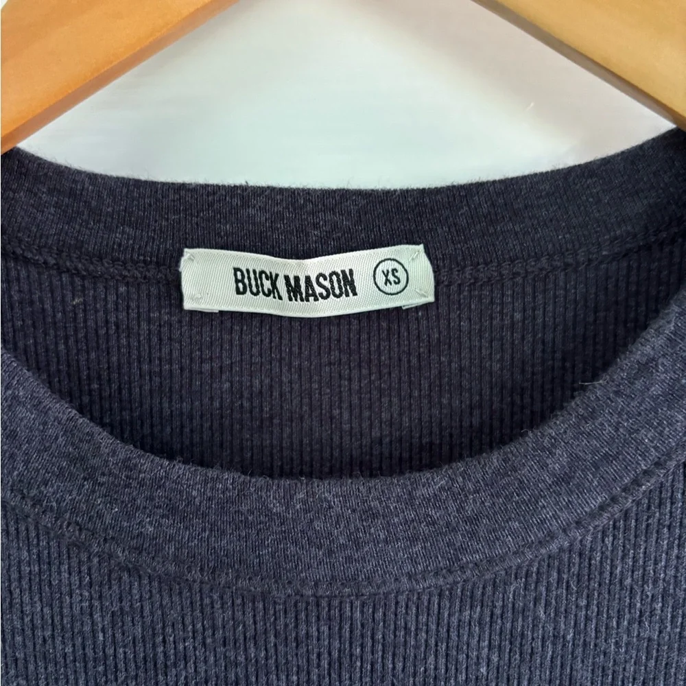 Buck Mason heirloom rib crew neck tee, heathered navy, XS - Picture 4 of 6
